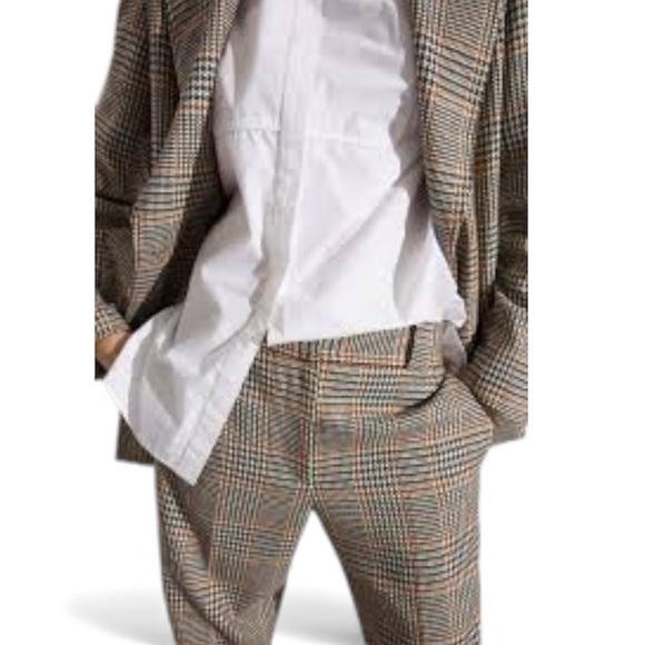 SAINT ART Nessa Tan Midrise Houndstooth Plaid Straight Wide Leg Pant Size S NWT - Picture 16 of 16